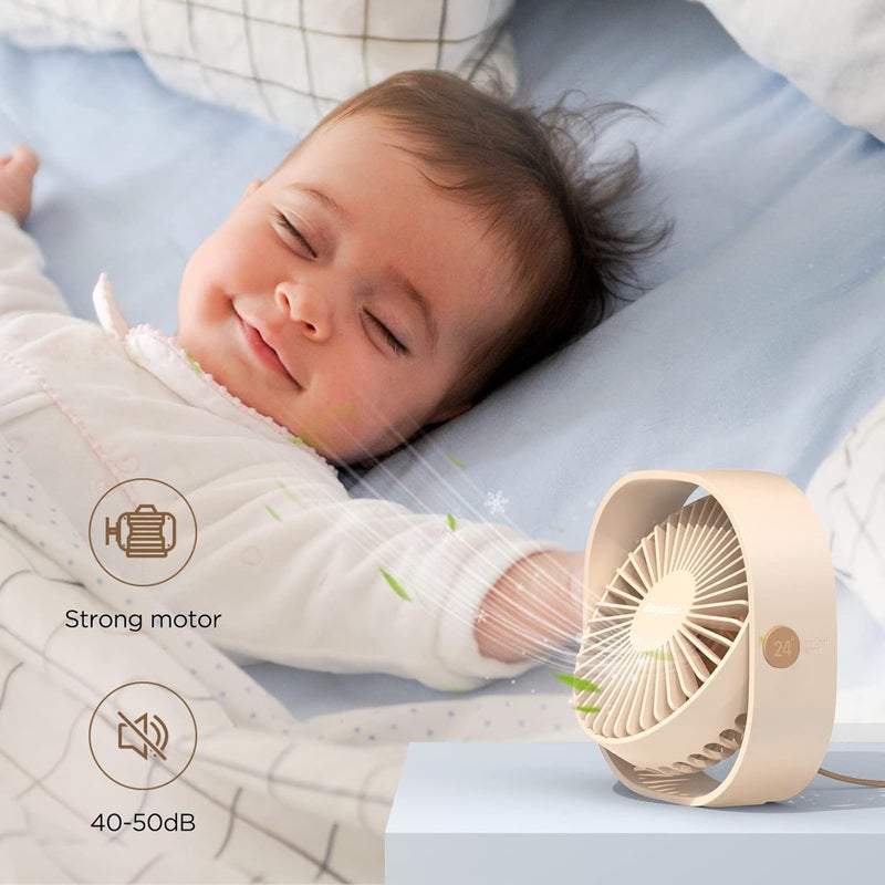 EasyAcc USB Small Desk Fan, Slumber Pod Fan [360°Rotatable &Powerful] 3 Speeds Portable Personal Table Travel Fan for Desk Cruise Ship Dorm Bedroom Office (No Battery) - Image 3